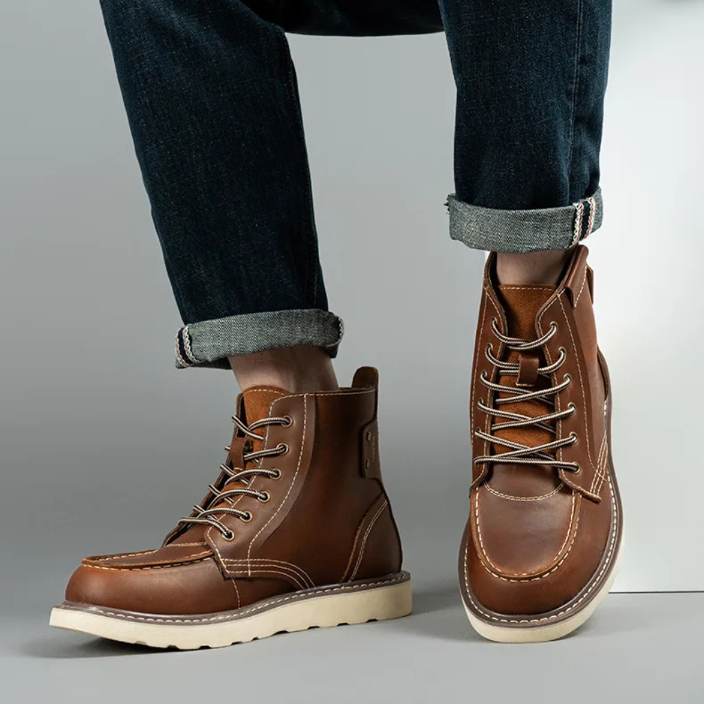 Lorennzi | Men's Genuine Boots - Retro Style Casual Lace-Up Ankle Boots