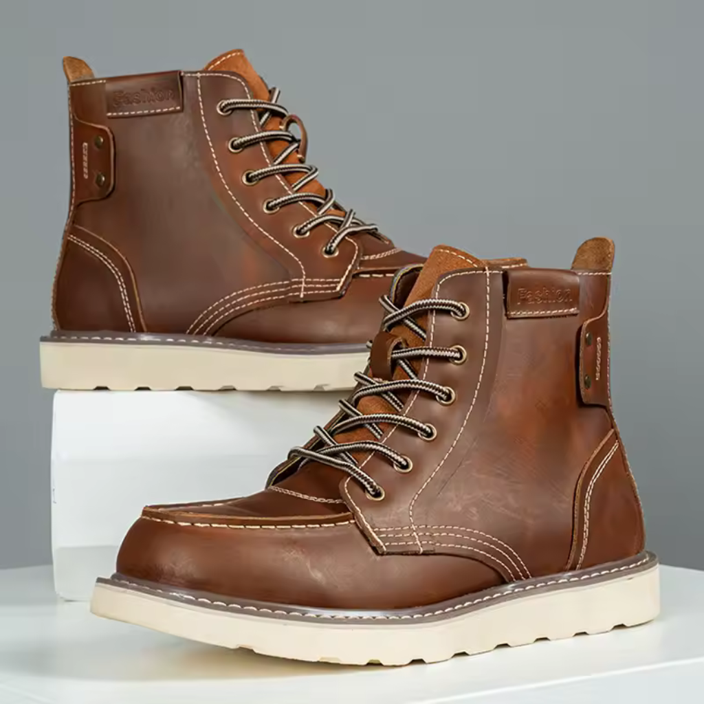 Lorennzi | Men's Genuine Boots - Retro Style Casual Lace-Up Ankle Boots