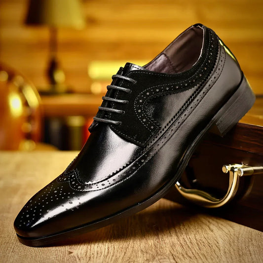 Men's Genuine Dress Shoes - Premium Black Formal Footwear, Elegant Design