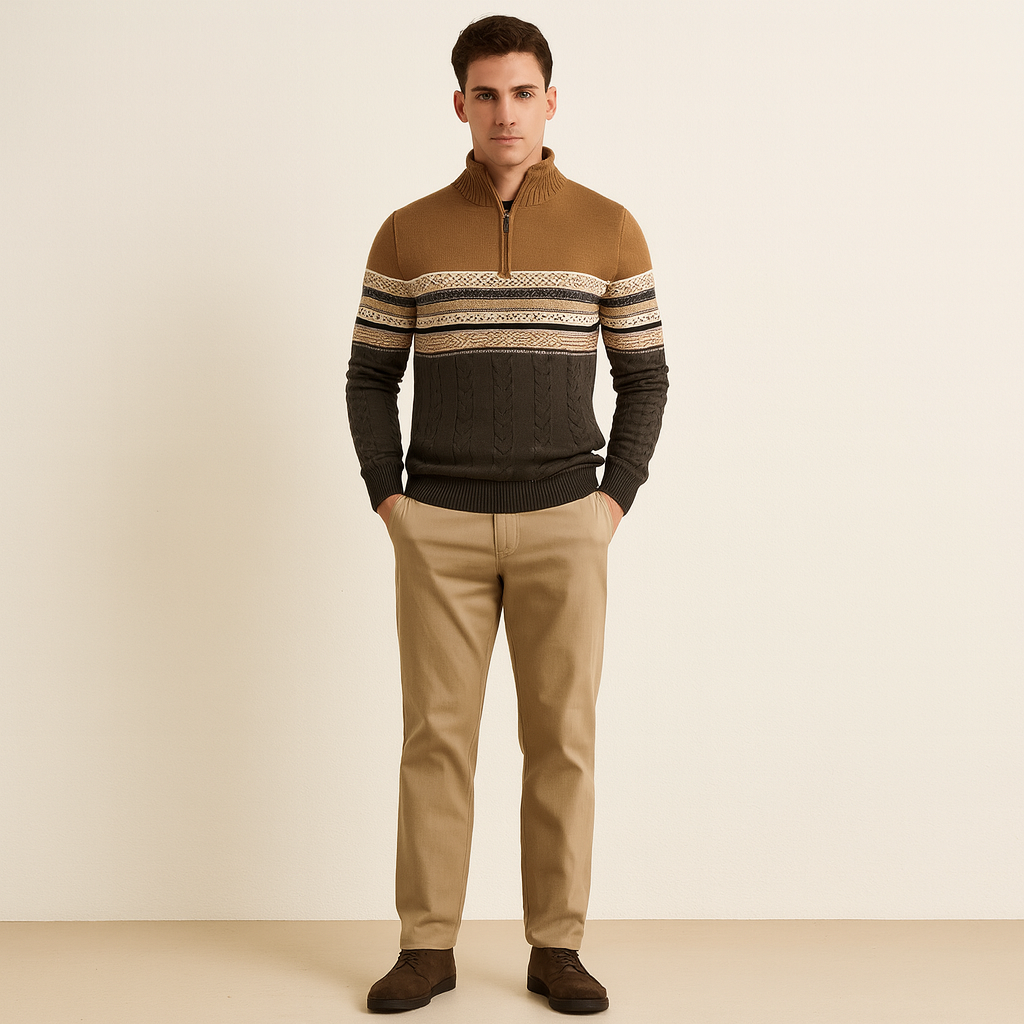 The Chatsworth Men's Quarter Zip Organic Sweater - Fair Isle Knit