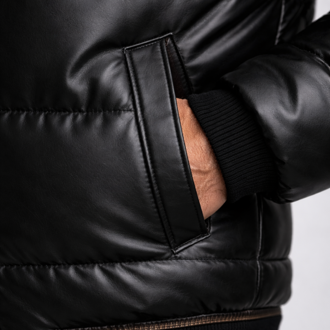 Christian Glossy Black Puffer Jacket Fur Collar | Men's Insulated Winter Edition