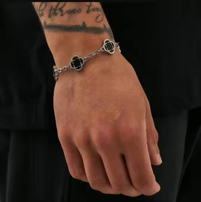 Clover Onxy Stone Bracelet Silver - Edition