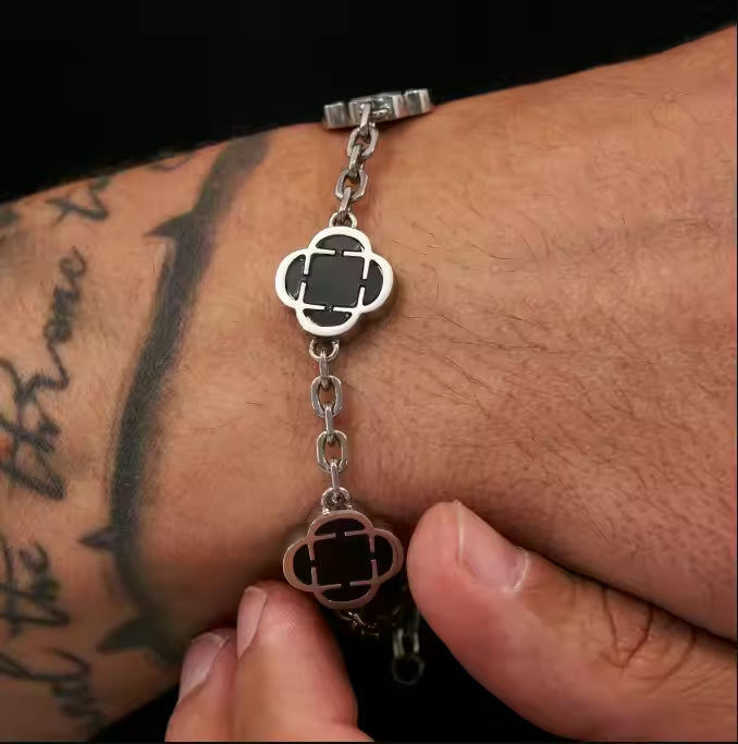 Clover Onxy Stone Bracelet Silver - Edition
