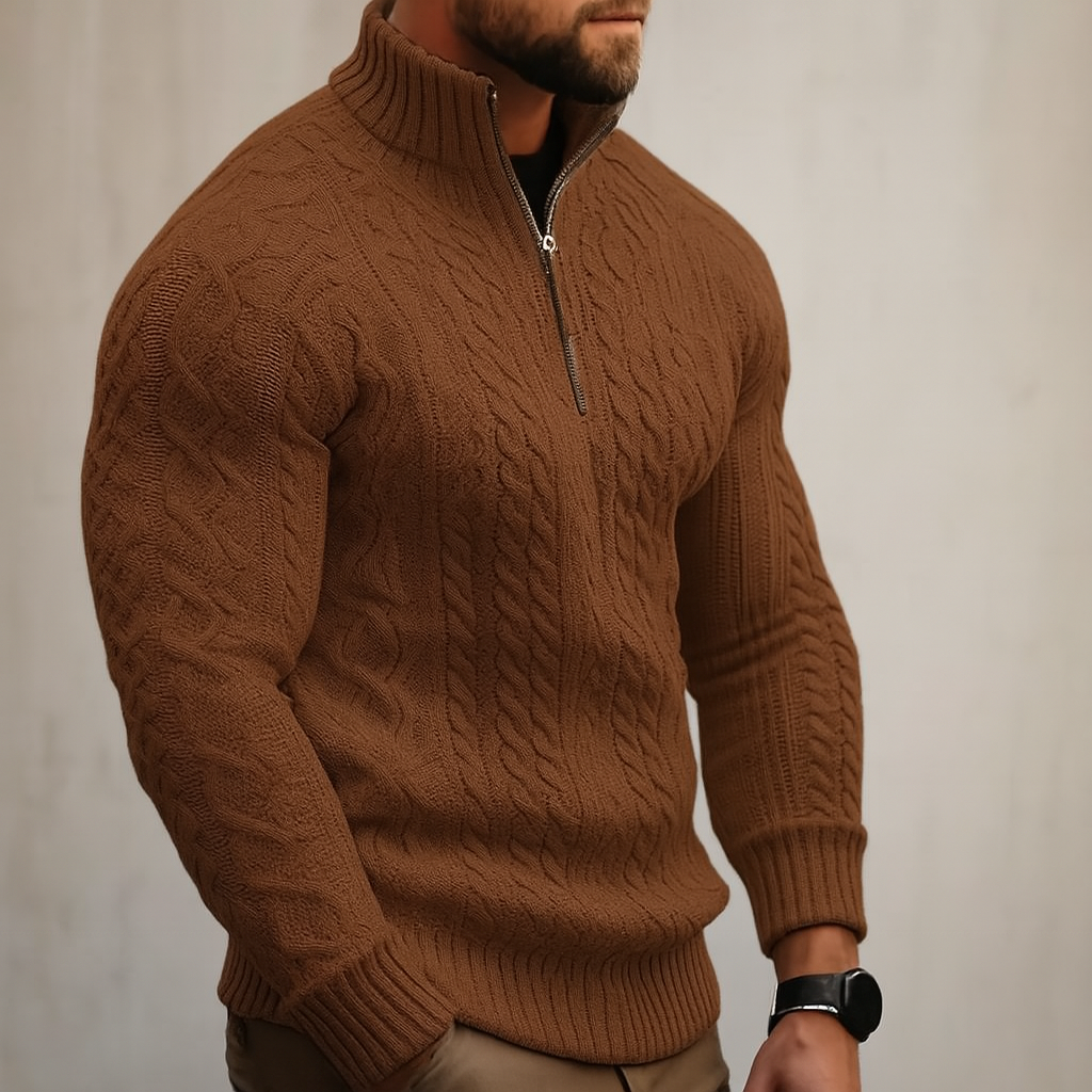 Men Tailored Fit Half Zip Pattern Christmas Sweater