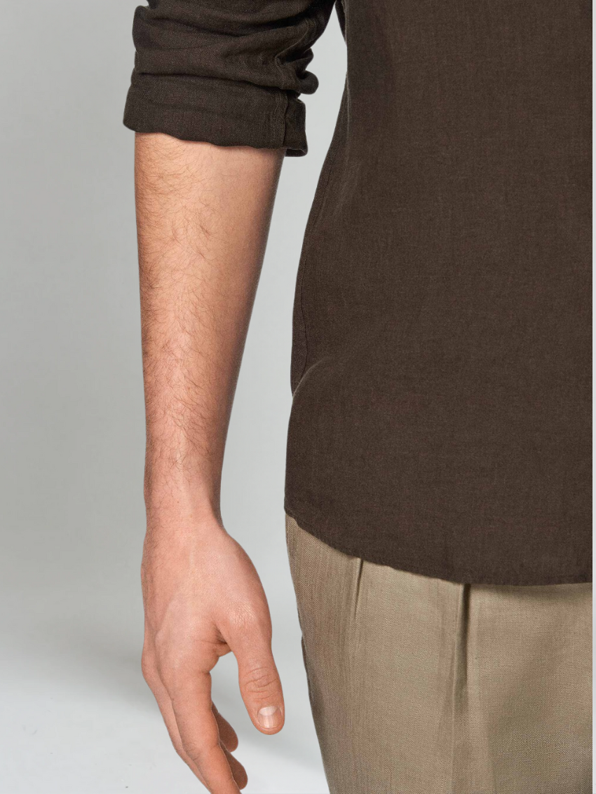 Signature Men Lightweight Linen Shirt - Deep Brown