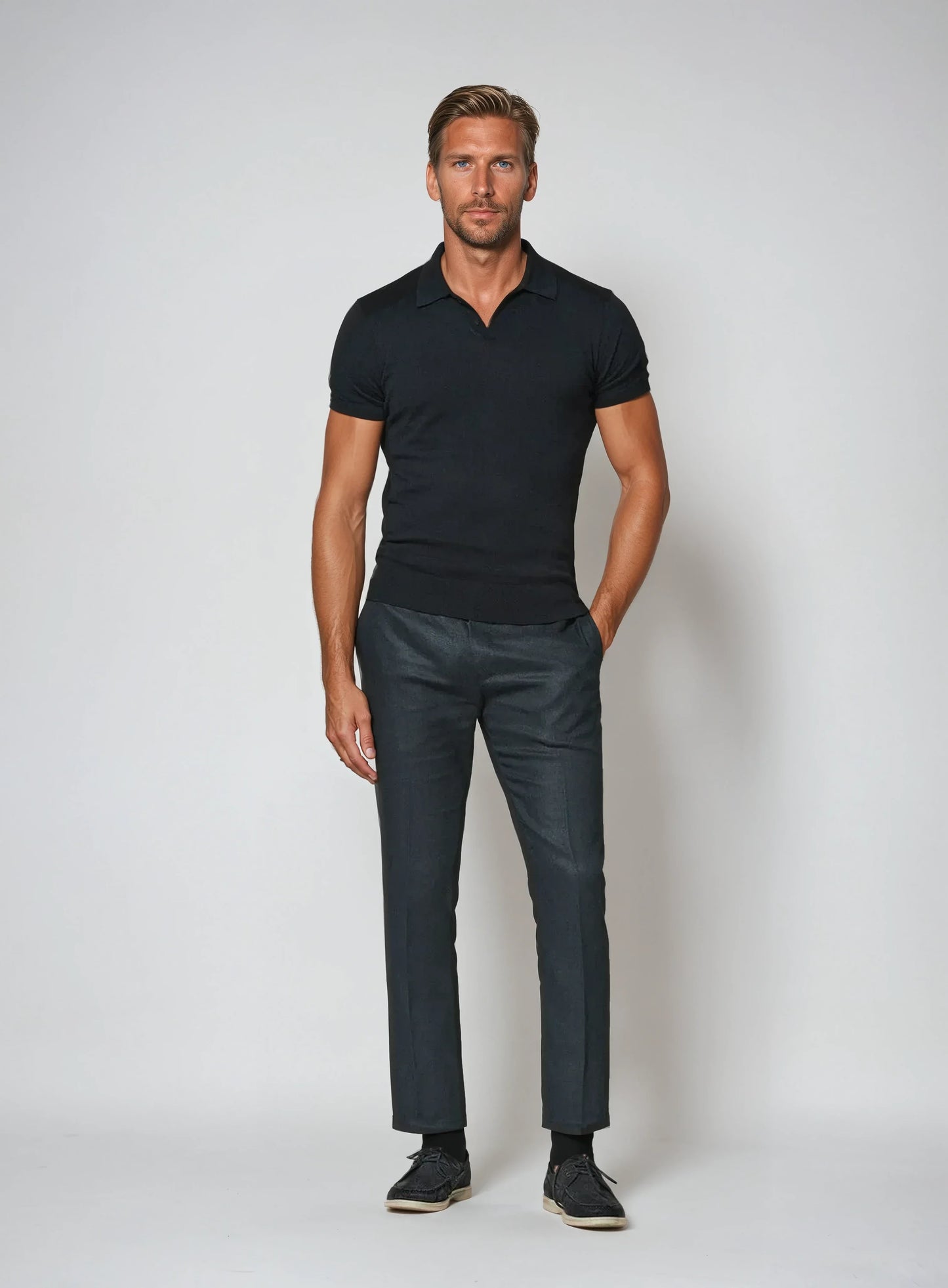 Polo Men Organic Without Buttons - Navy Blue