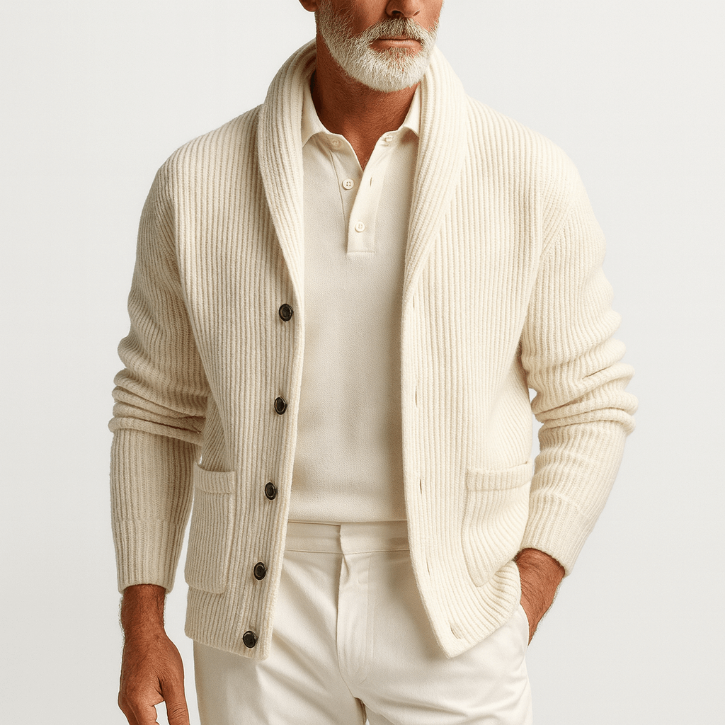 Men's Elegant Beige Shawl Collar Knit Edition