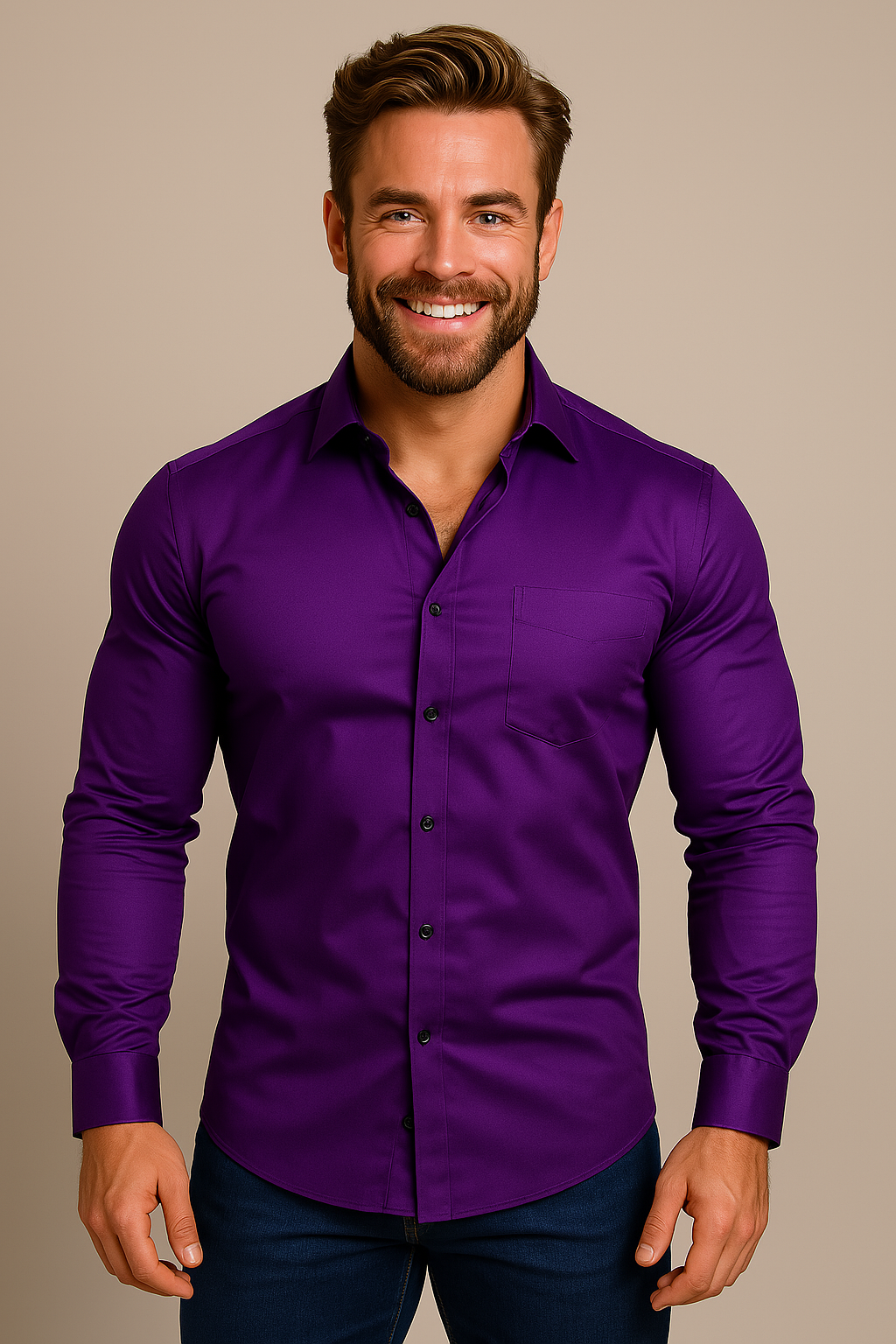 Men's Long-Sleeved Shirt - Heritage Structured Fit with Wrinkle-Free Finish