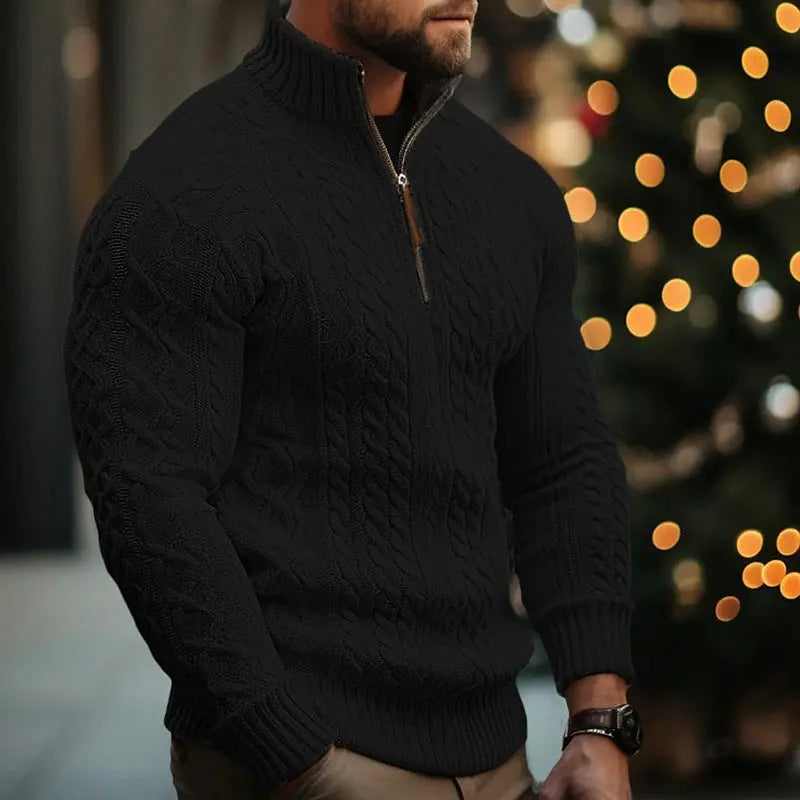 Men Tailored Fit Half Zip Pattern Christmas Sweater