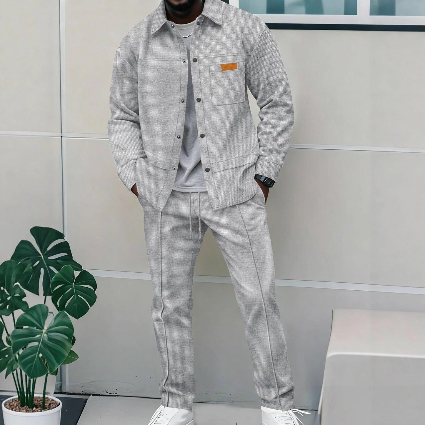 Men's Korean-Style Bomber Set - Button Jacket Edition