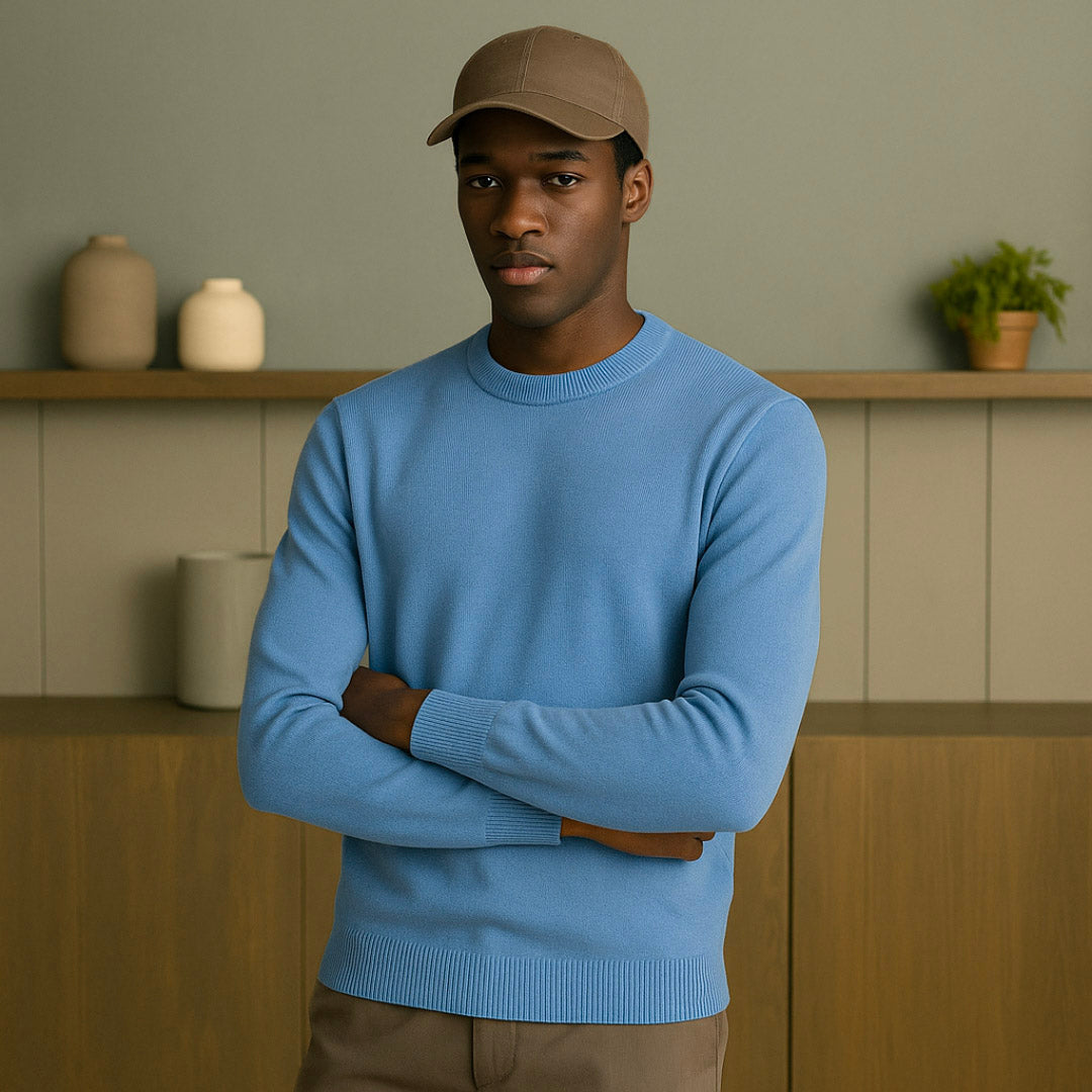Pure Cashmere Summer Knit Sweater for Men - Lightweight Elegant Knitwear with Heritage Fit and Round Neck