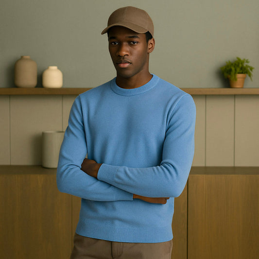 Pure Cashmere Summer Knit Sweater for Men - Lightweight Elegant Knitwear with Heritage Fit and Round Neck