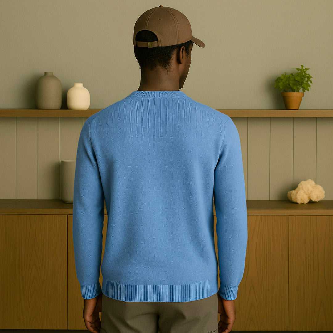 Pure Cashmere Summer Knit Sweater for Men - Lightweight Elegant Knitwear with Heritage Fit and Round Neck