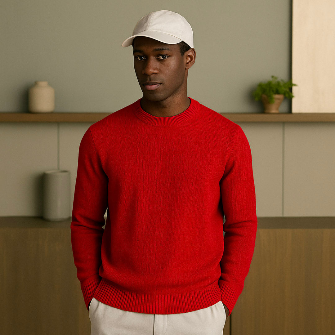 Pure Cashmere Summer Knit Sweater for Men - Lightweight Elegant Knitwear with Heritage Fit and Round Neck