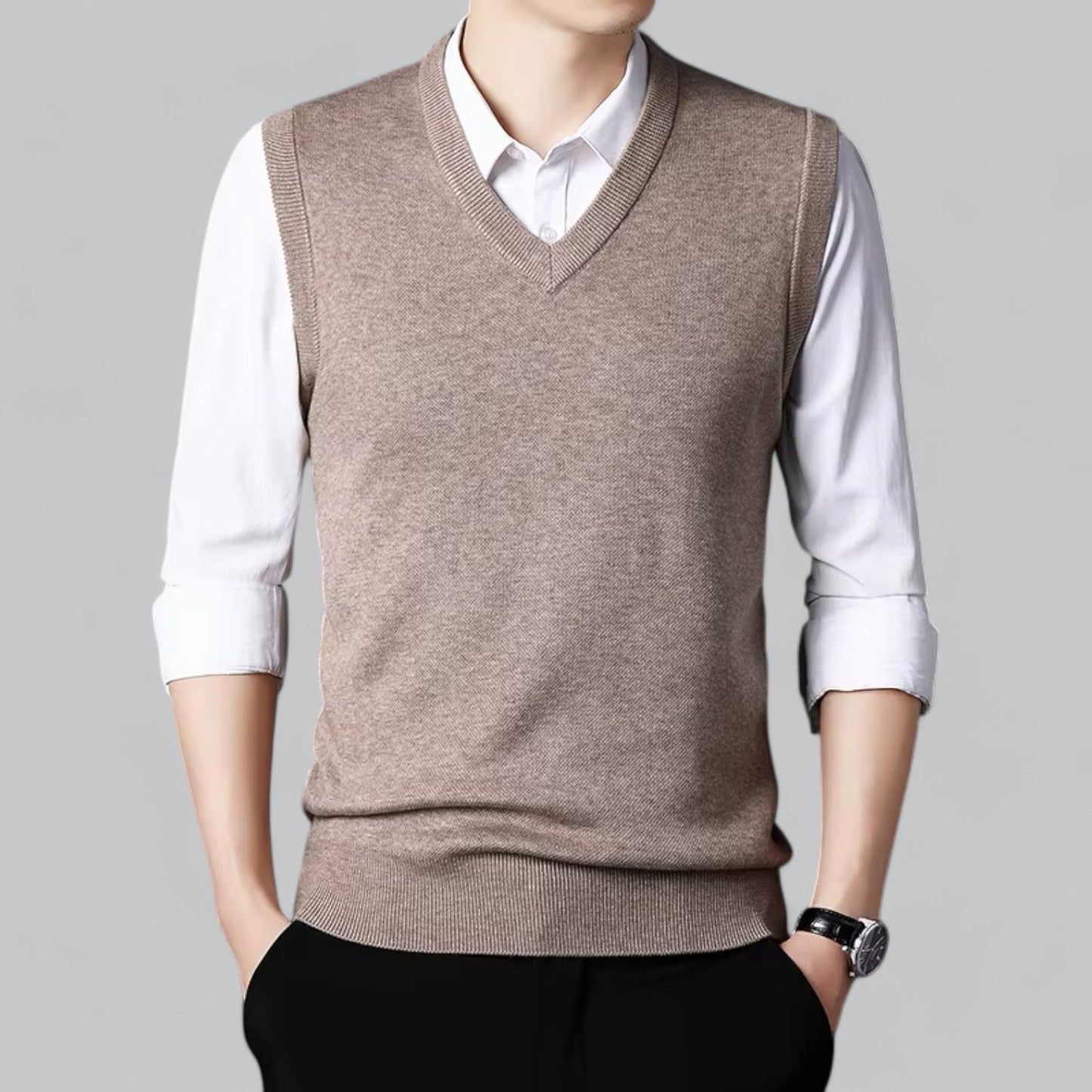 Brent Men's Heritage V-Neck Sleeveless Vest - Essential Knit Layer