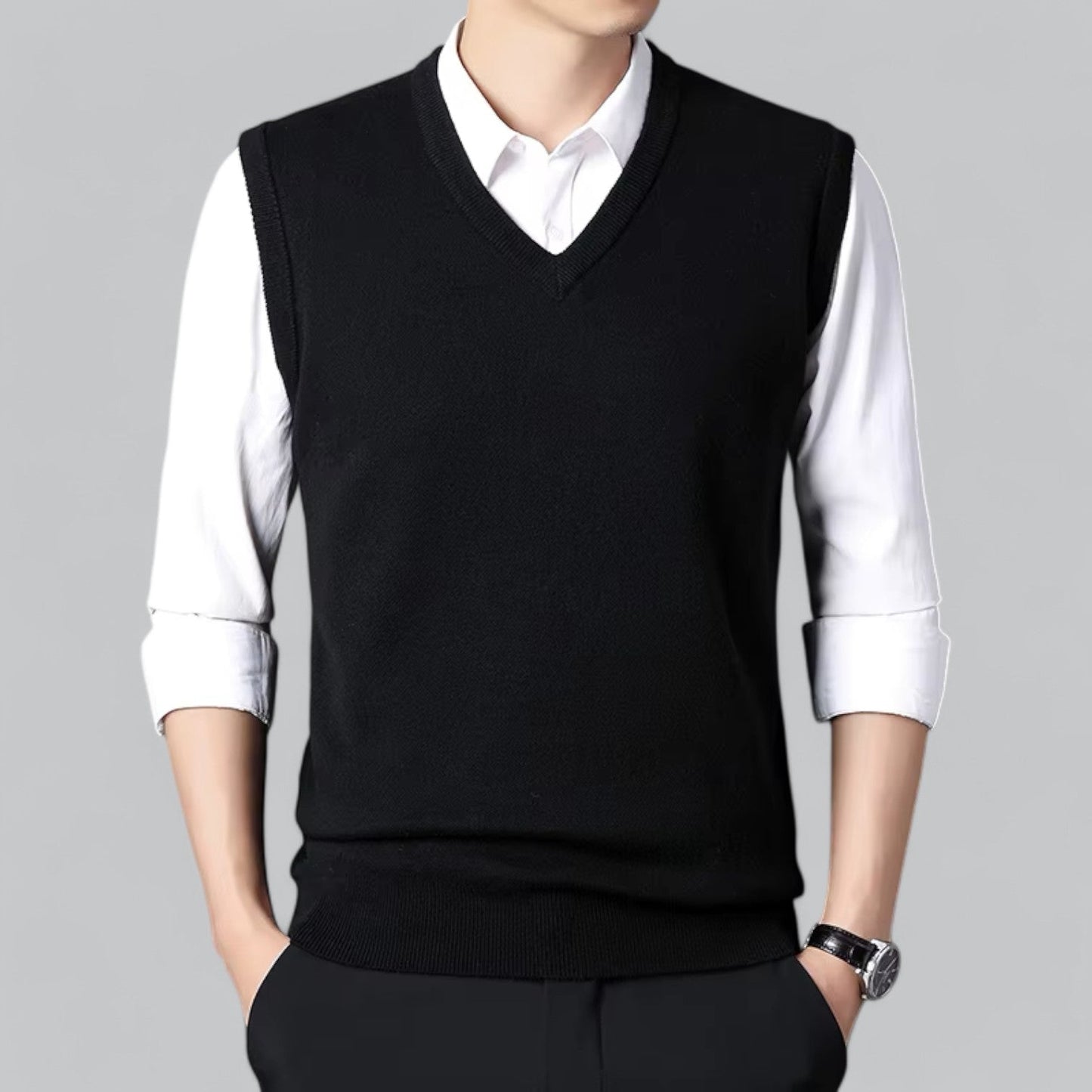 Brent Men's Heritage V-Neck Sleeveless Vest - Essential Knit Layer