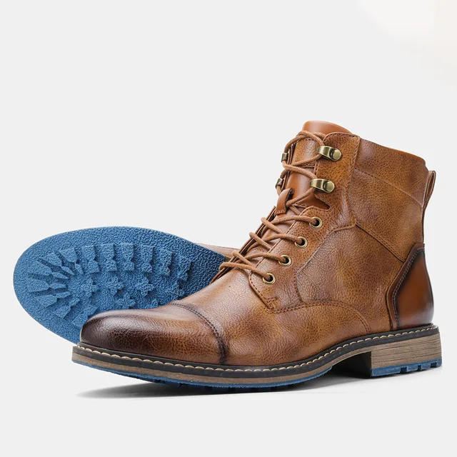 Men's Genuine Ankle Boots - Durable Slip-Resistant Sole - Casual Comfortable Fit