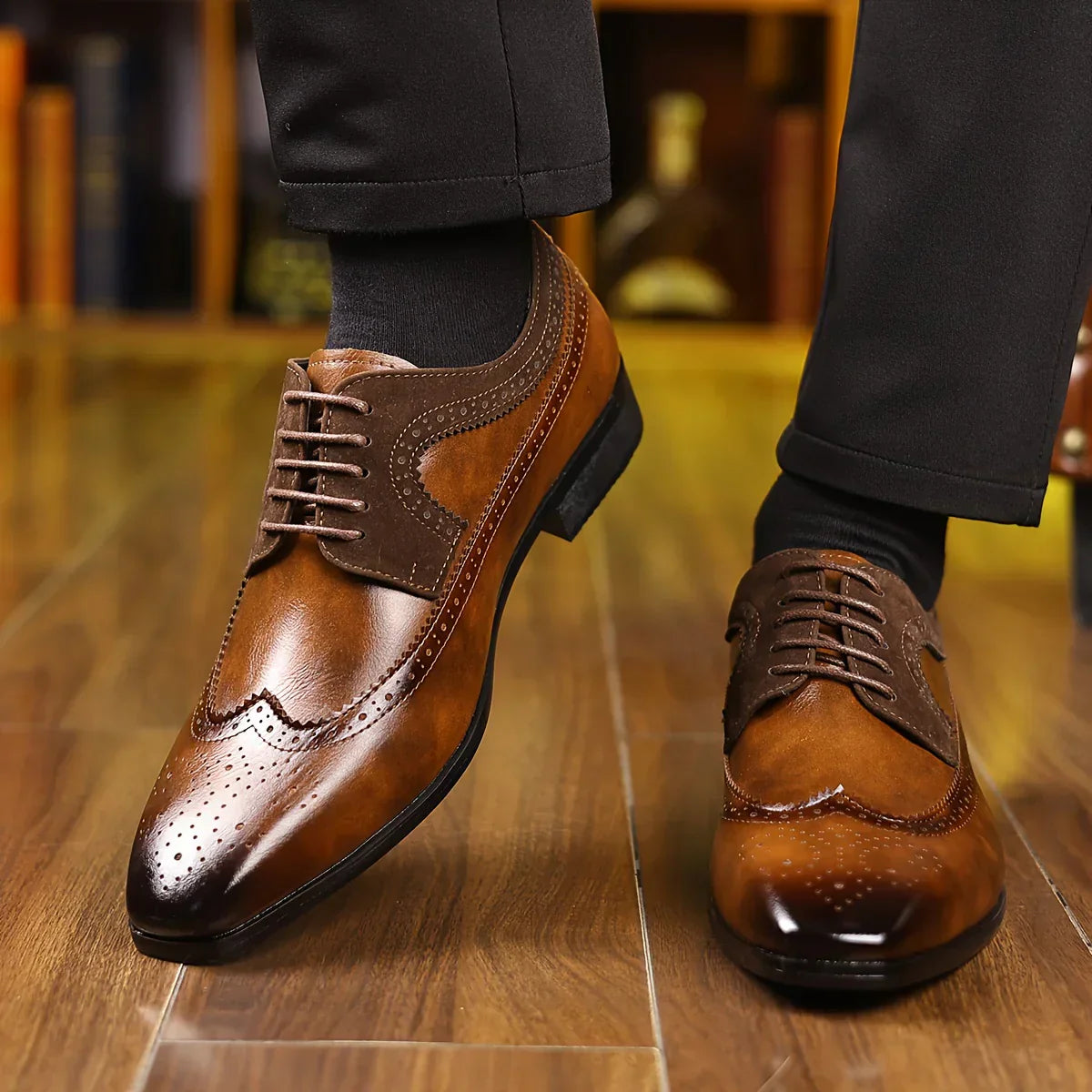 Men's Genuine Dress Shoes - Premium Black Formal Footwear, Elegant Design