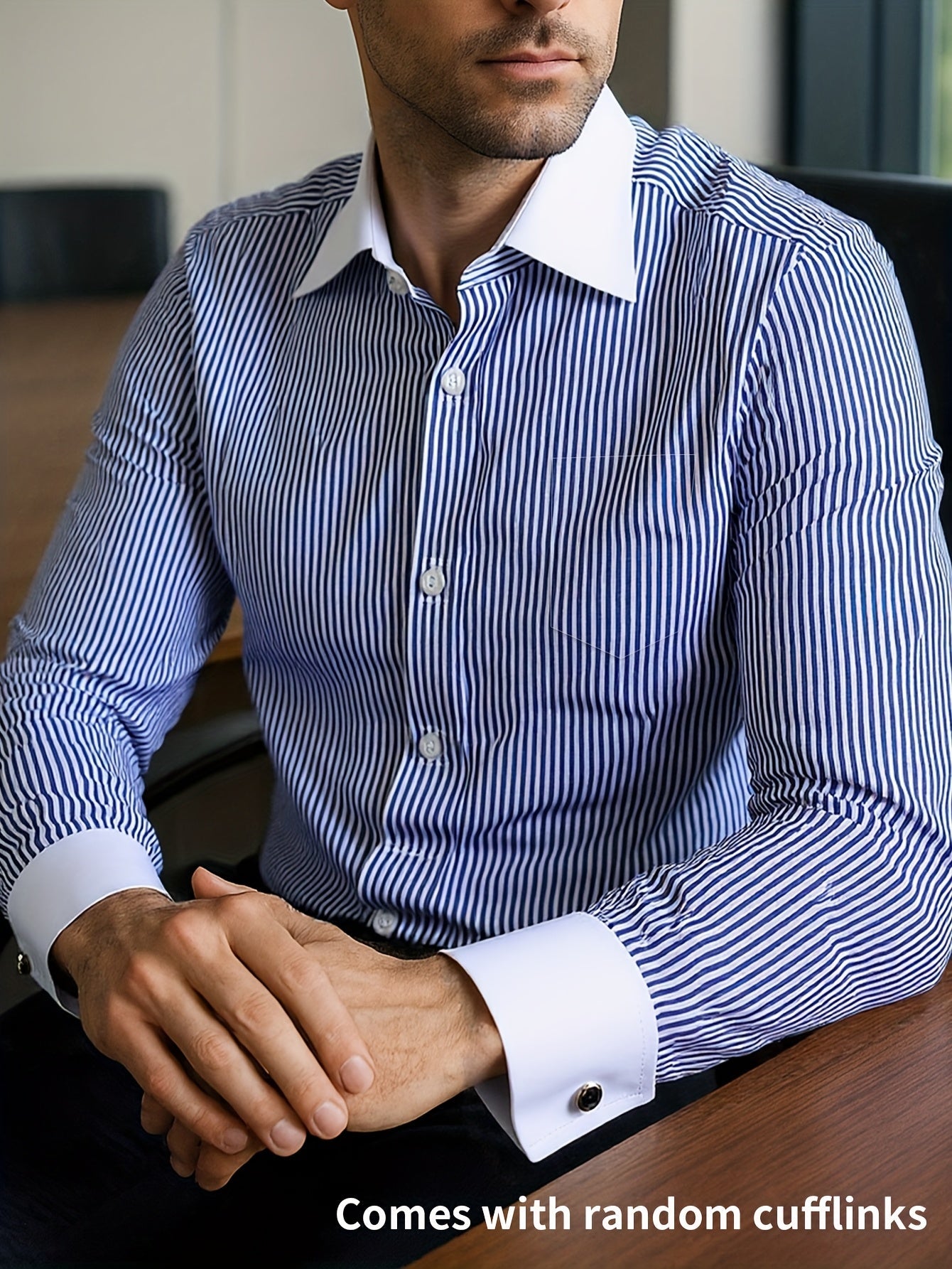 Men's French Cuff Dress Striped Shirt Blouse | Double Cuff Elevated Business Shirt