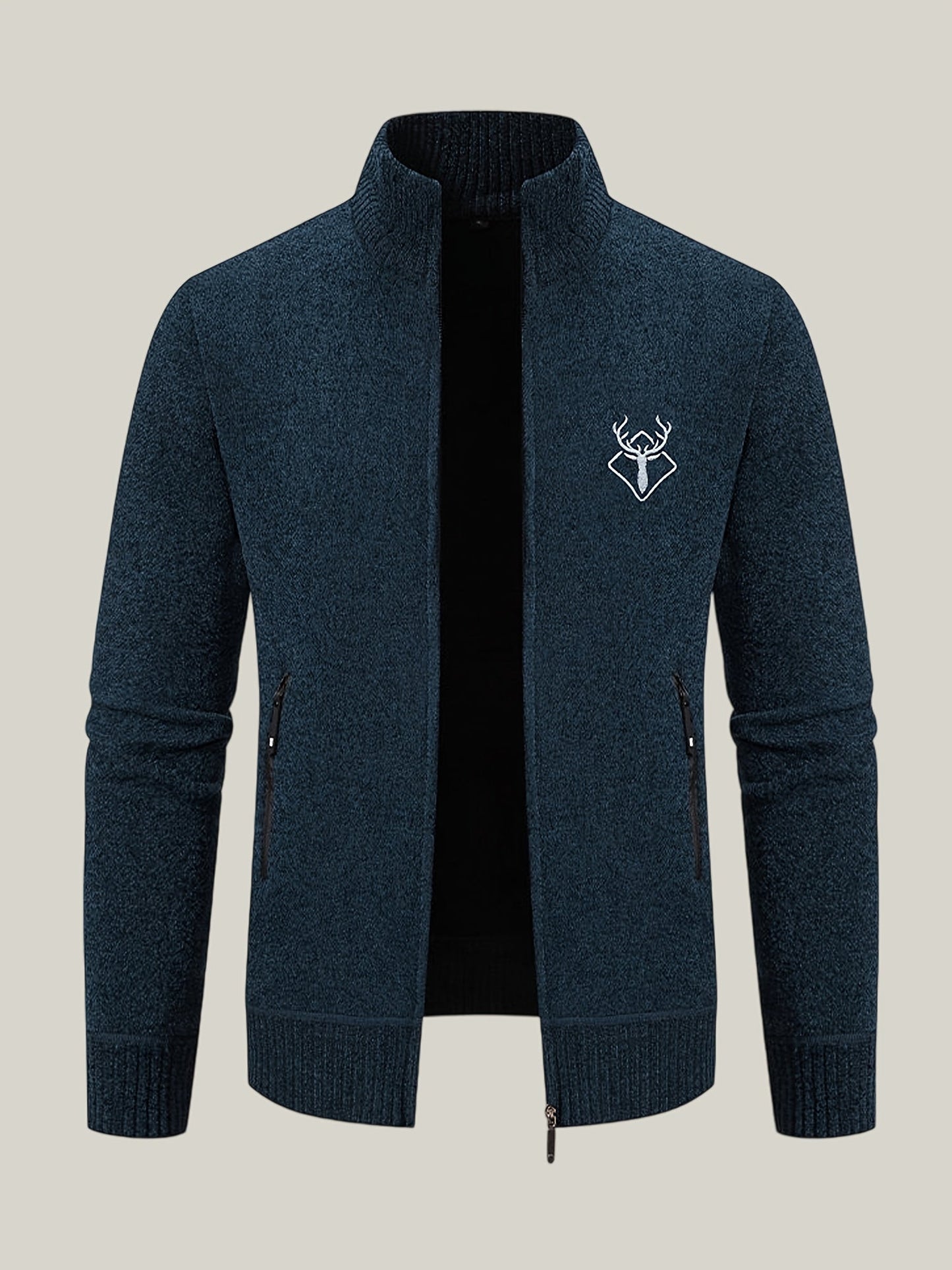 Men Lightweight Zip-Up Cardigan - Stand Collar Sweater Edition
