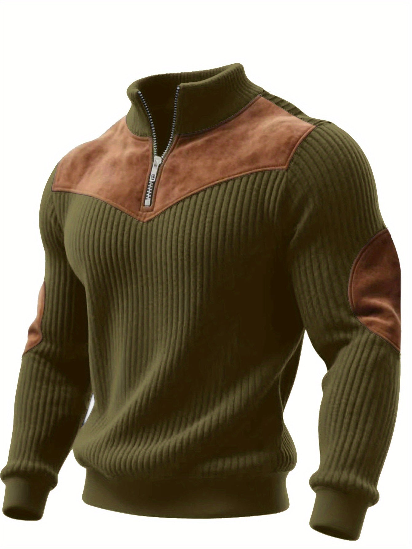 Half-Zip Retro Pullover Sweater for Men - Ribbed Patchwork Edition