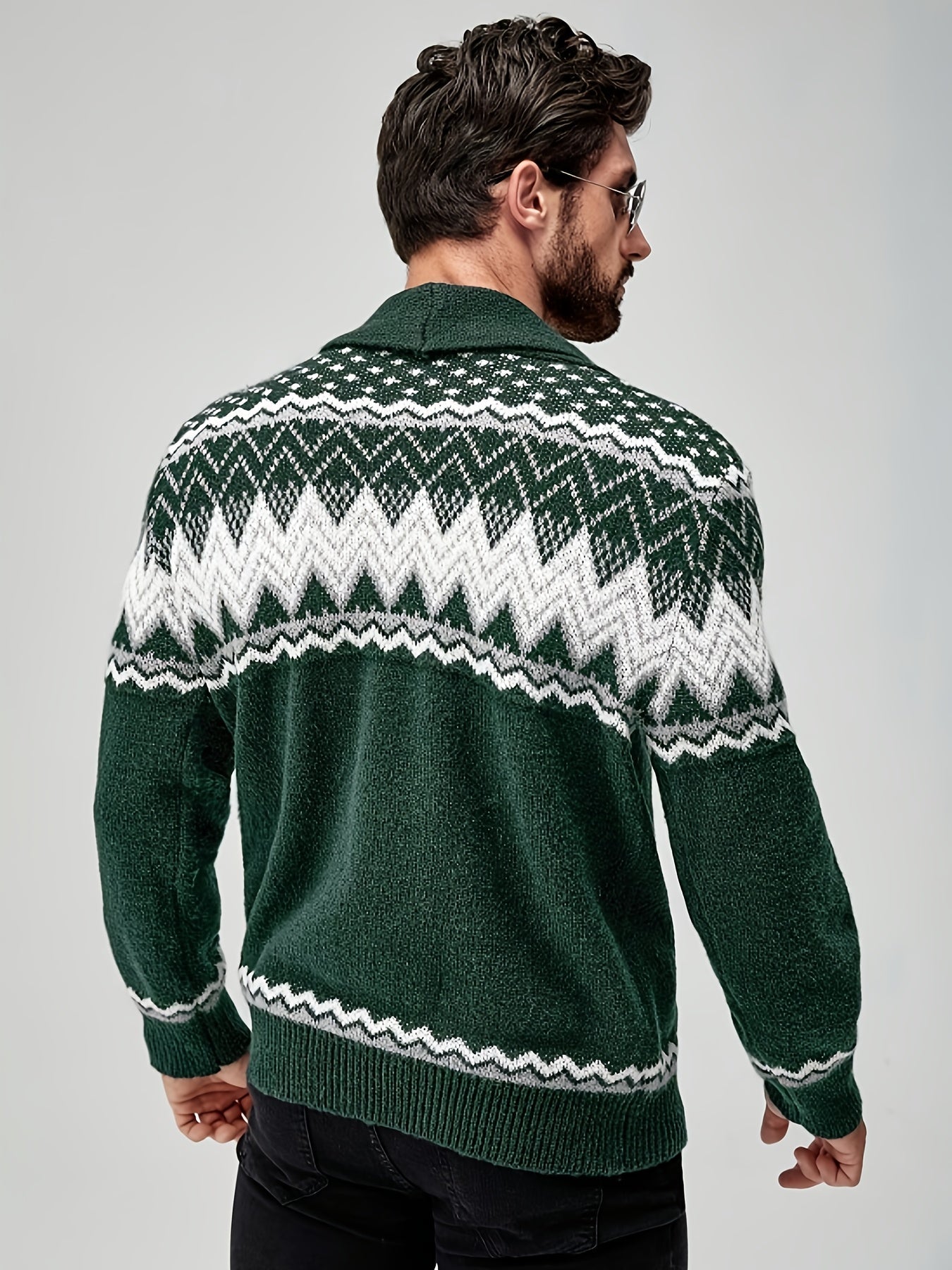 Men's Geometric Pattern Cardigan - Button-Up Knit Sweater for Fall & Edition