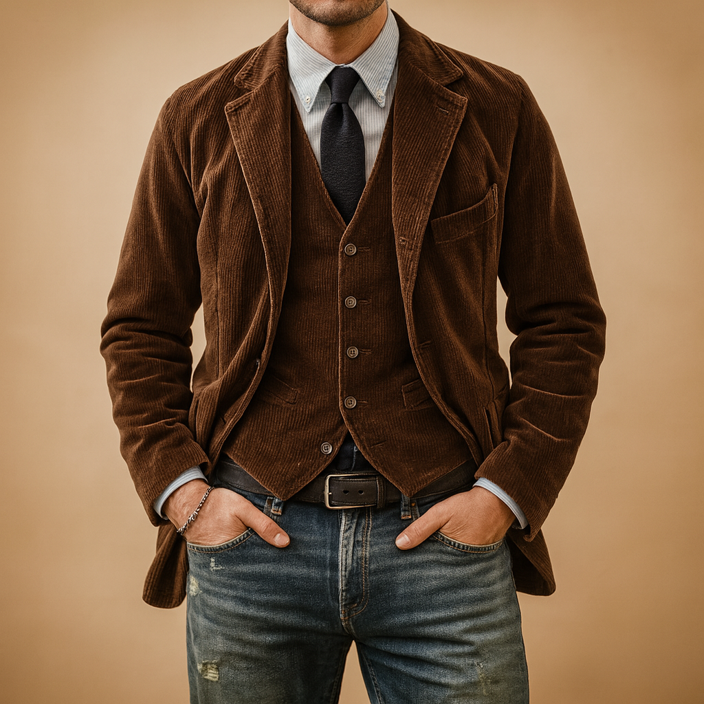 Men's Corduroy Blazer Set - Heritage Texture, Modern Fit