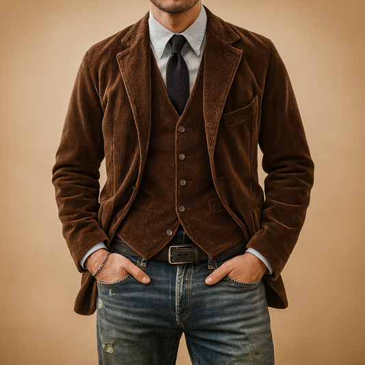 Men's Corduroy Blazer Set - Heritage Texture, Modern Fit