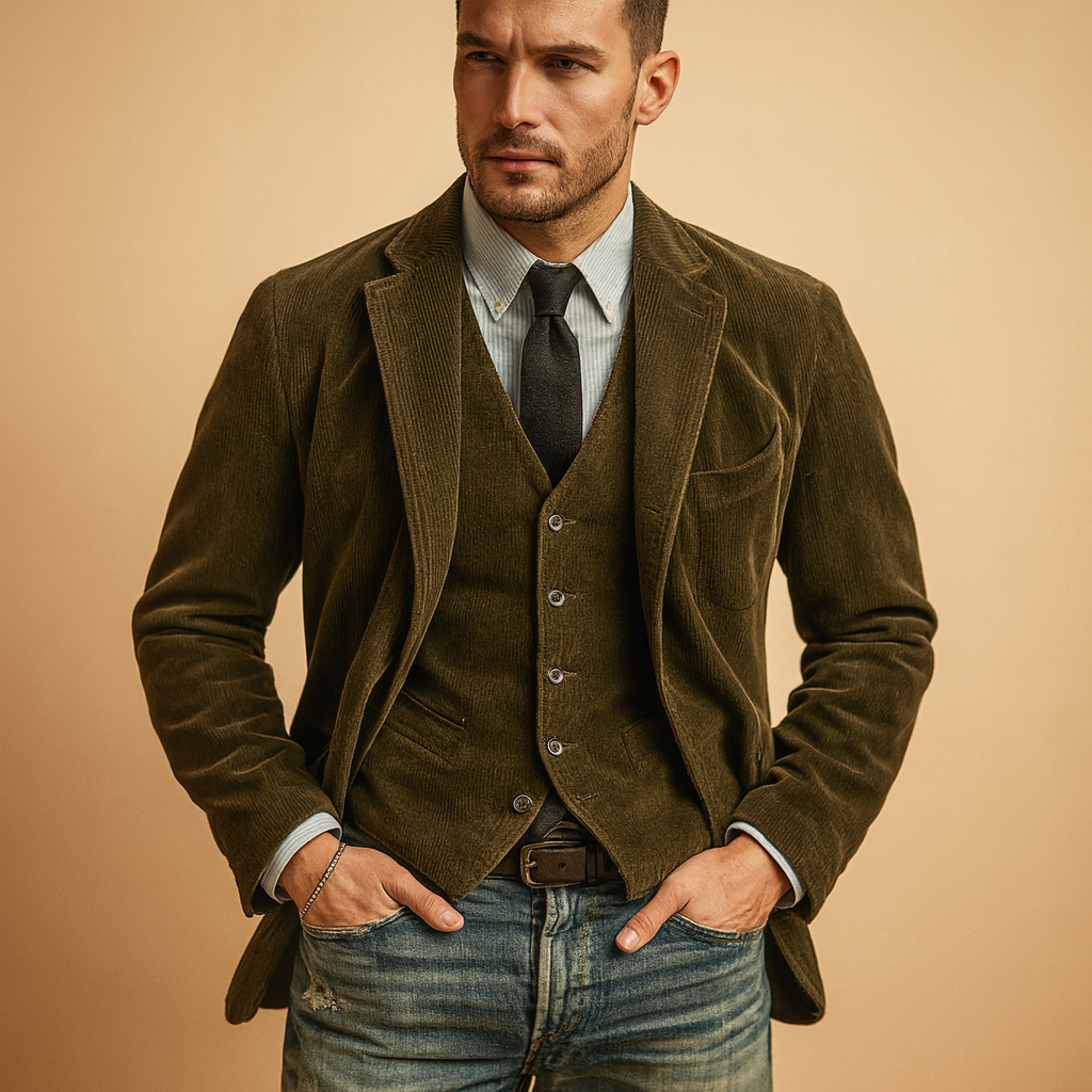 Men's Corduroy Blazer Set - Heritage Texture, Modern Fit