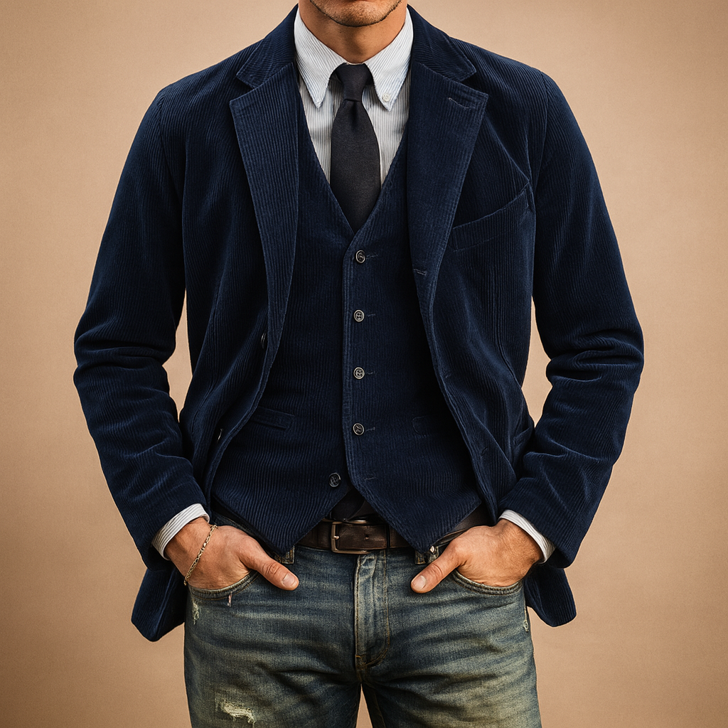 Men's Corduroy Blazer Set - Heritage Texture, Modern Fit
