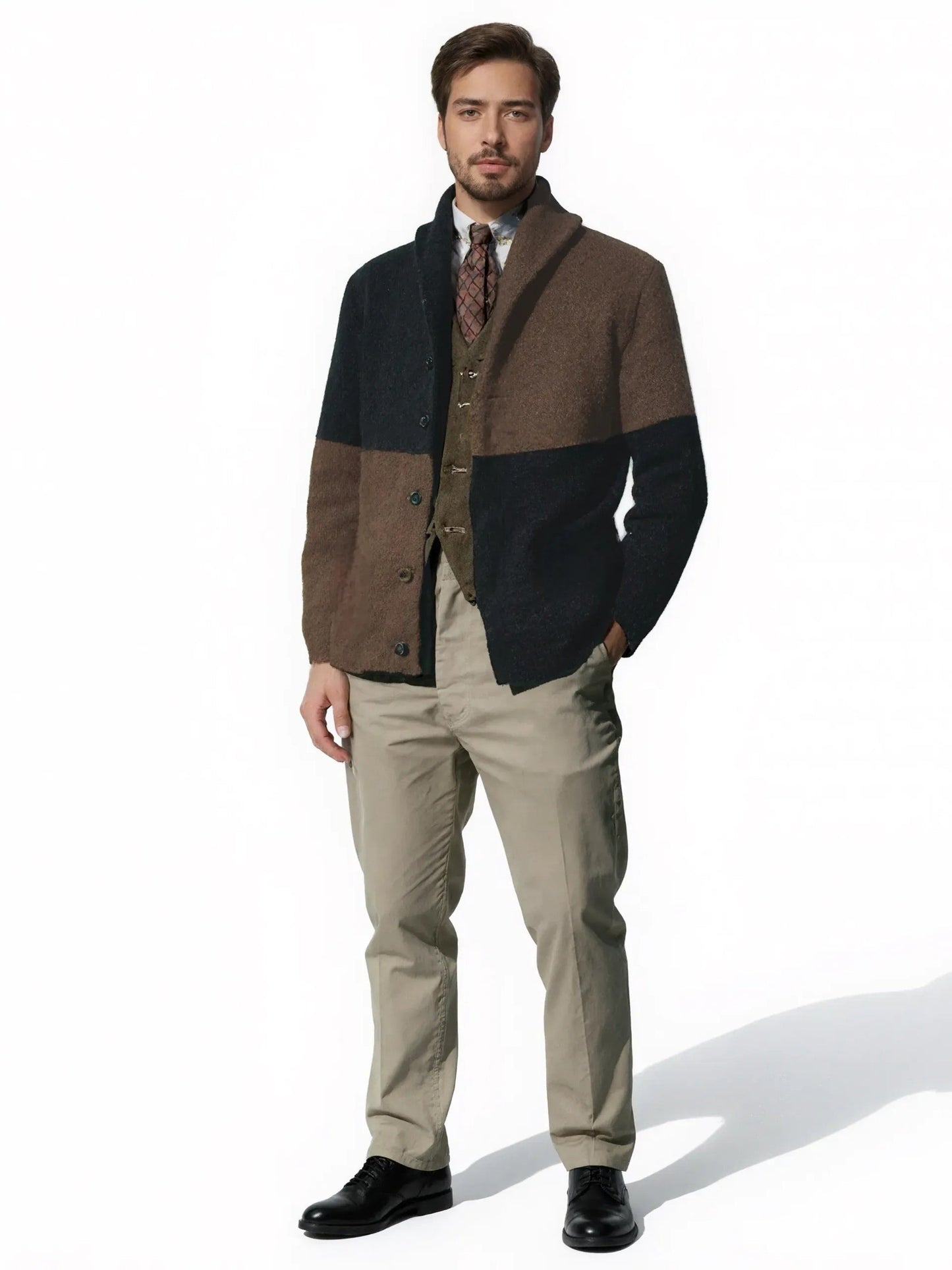 Men's Thick Warm Cardigan - Block Knit Button-Up Edition