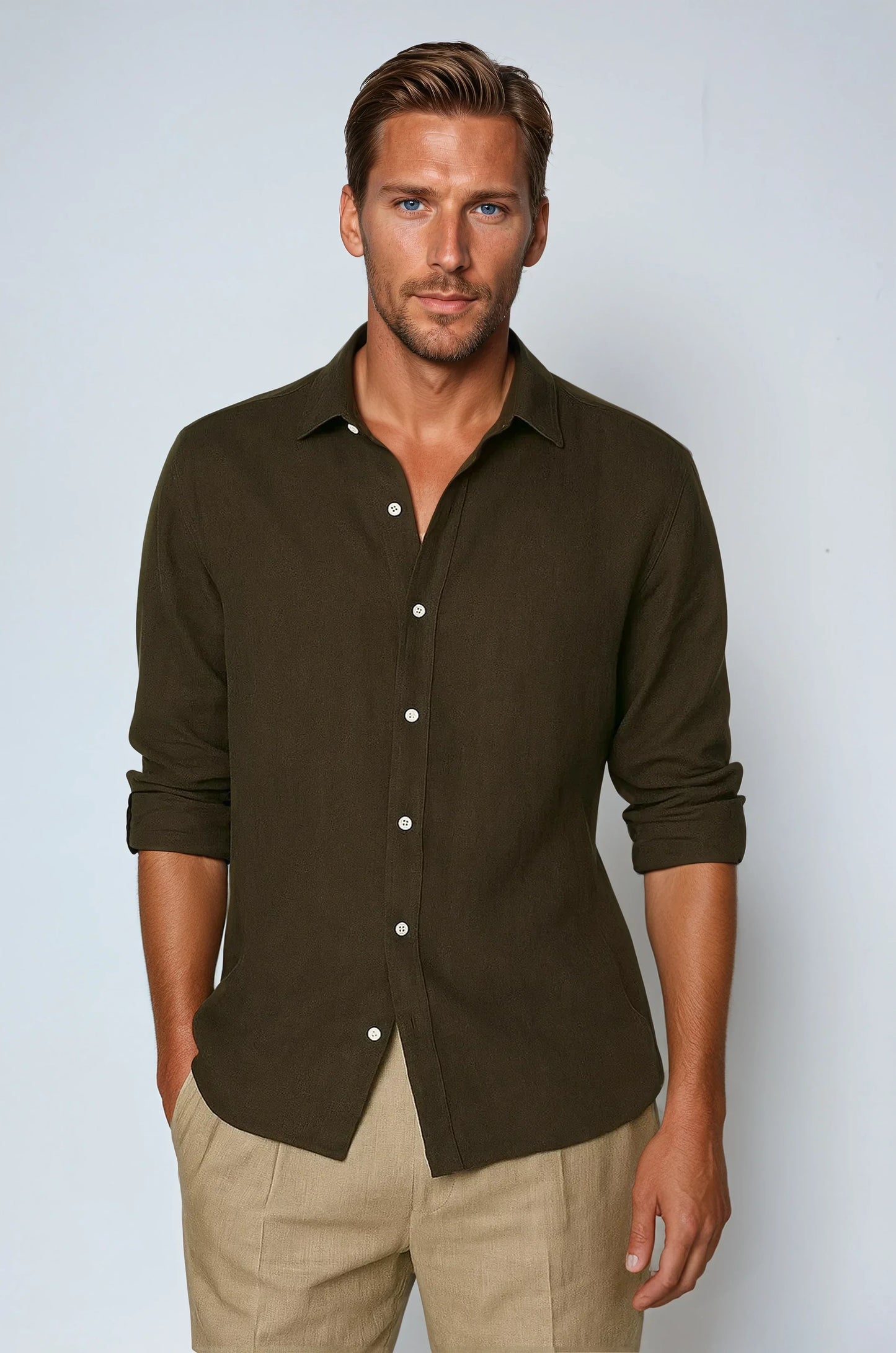 Signature Men Lightweight Linen Shirt - Deep Brown