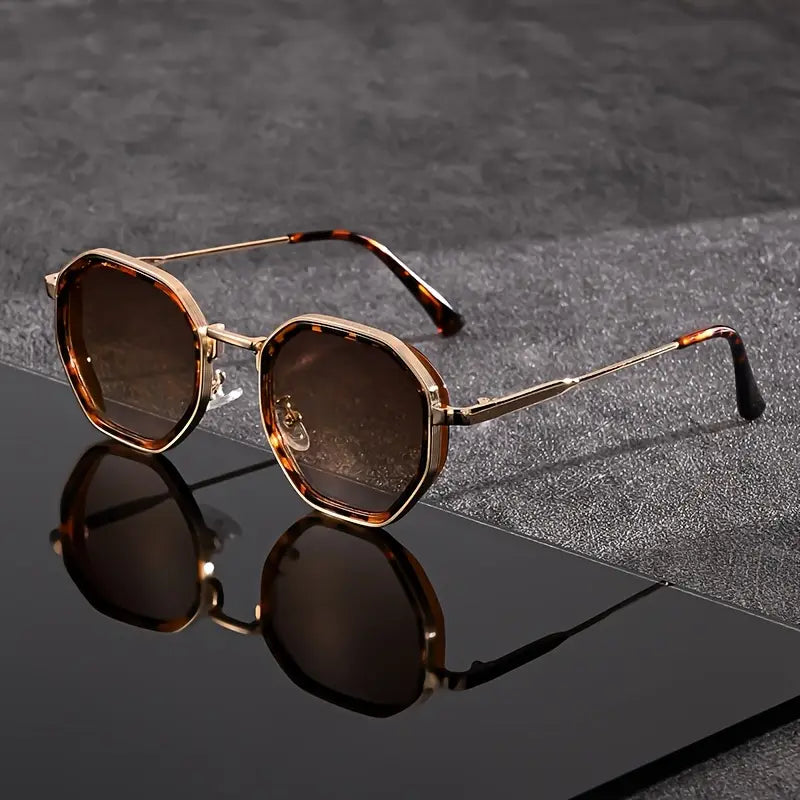 Solorfit | Unisex Polygonal Fashion Glasses - Black Frame with Teal-Tinted Lenses, Lightweight and Durable Edition