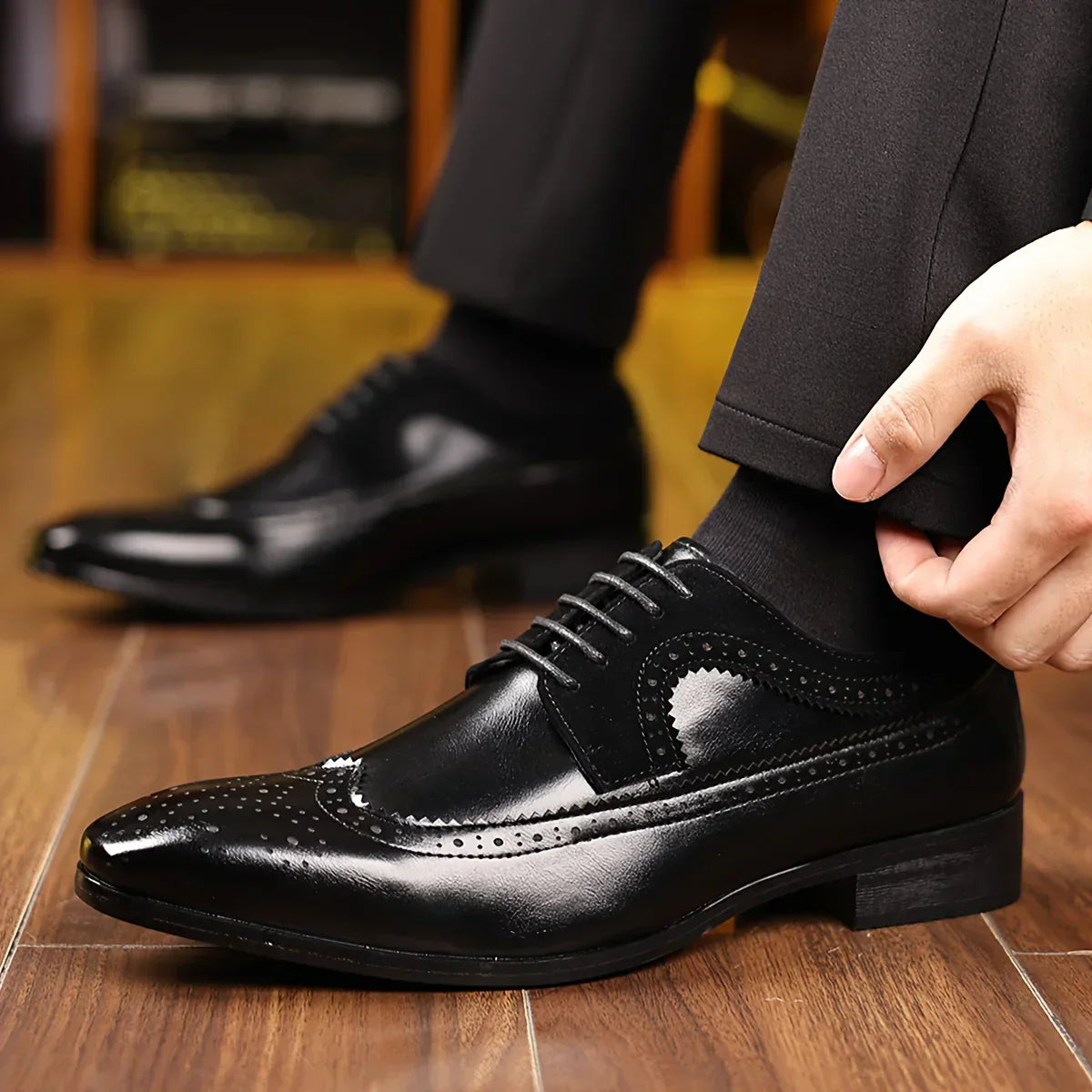 Men's Genuine Dress Shoes - Premium Black Formal Footwear, Elegant Design