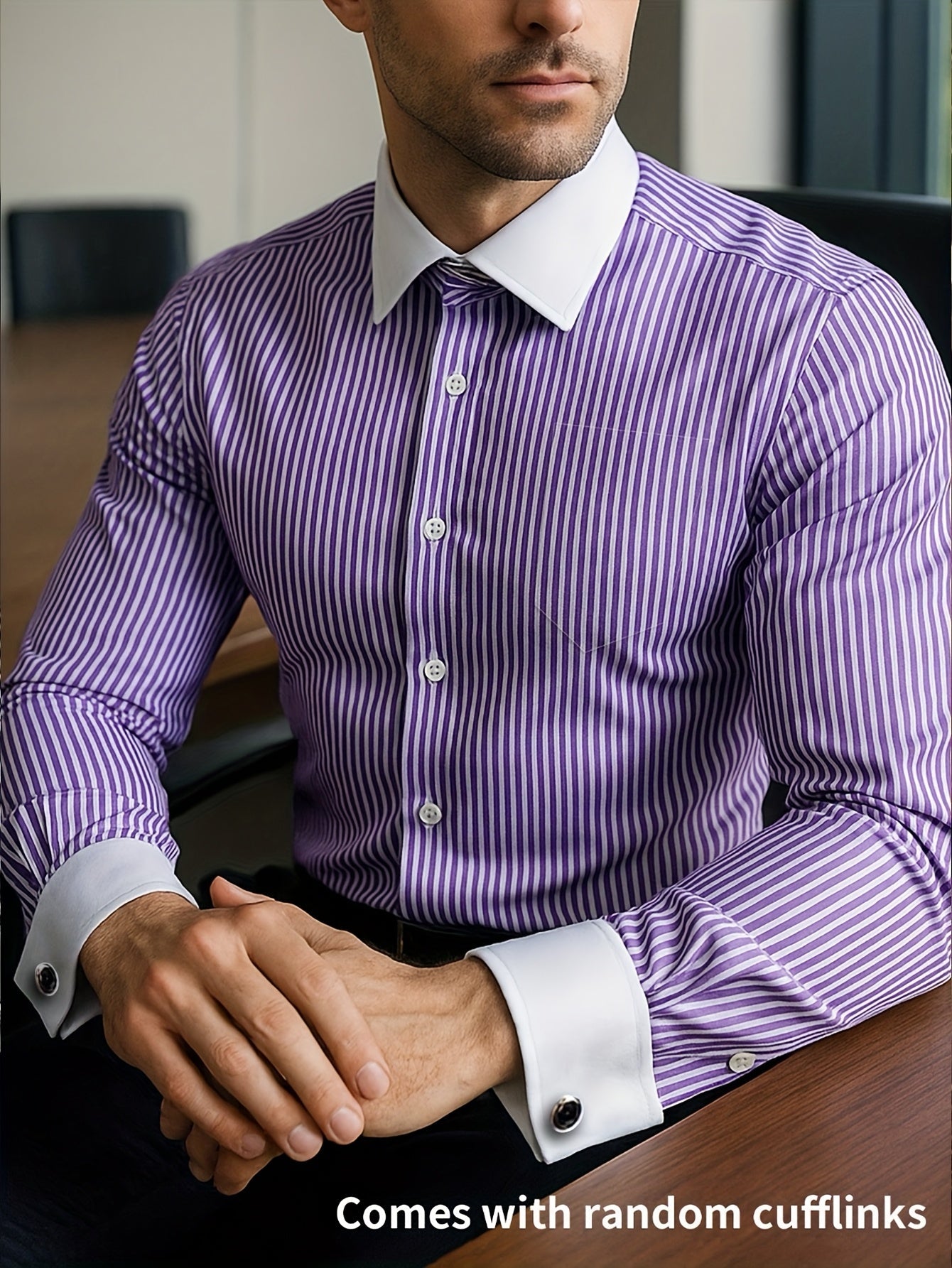 Men's French Cuff Dress Striped Shirt Blouse | Double Cuff Elevated Business Shirt