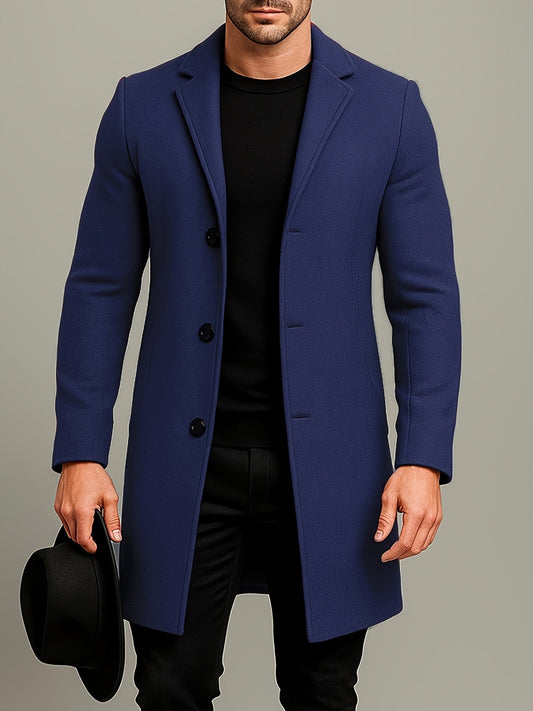 Men's Mid-Length Single-Breasted Tweed Overcoat Solid Color Trench Edition
