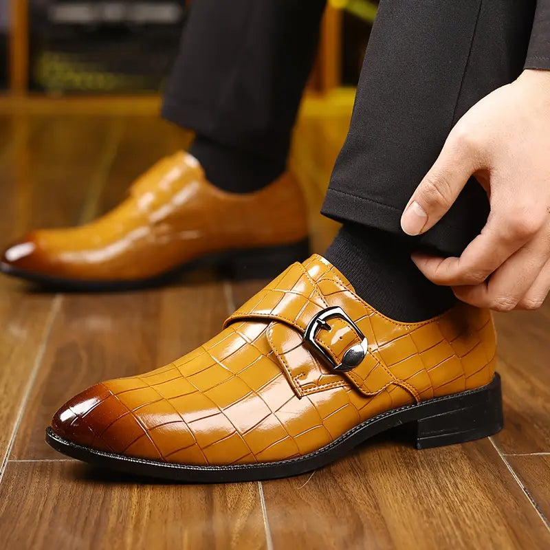 Solorfit | Crocodile-Pattern Slip-On Loafers for Men - Stylish Buckle Details & Edition Toe