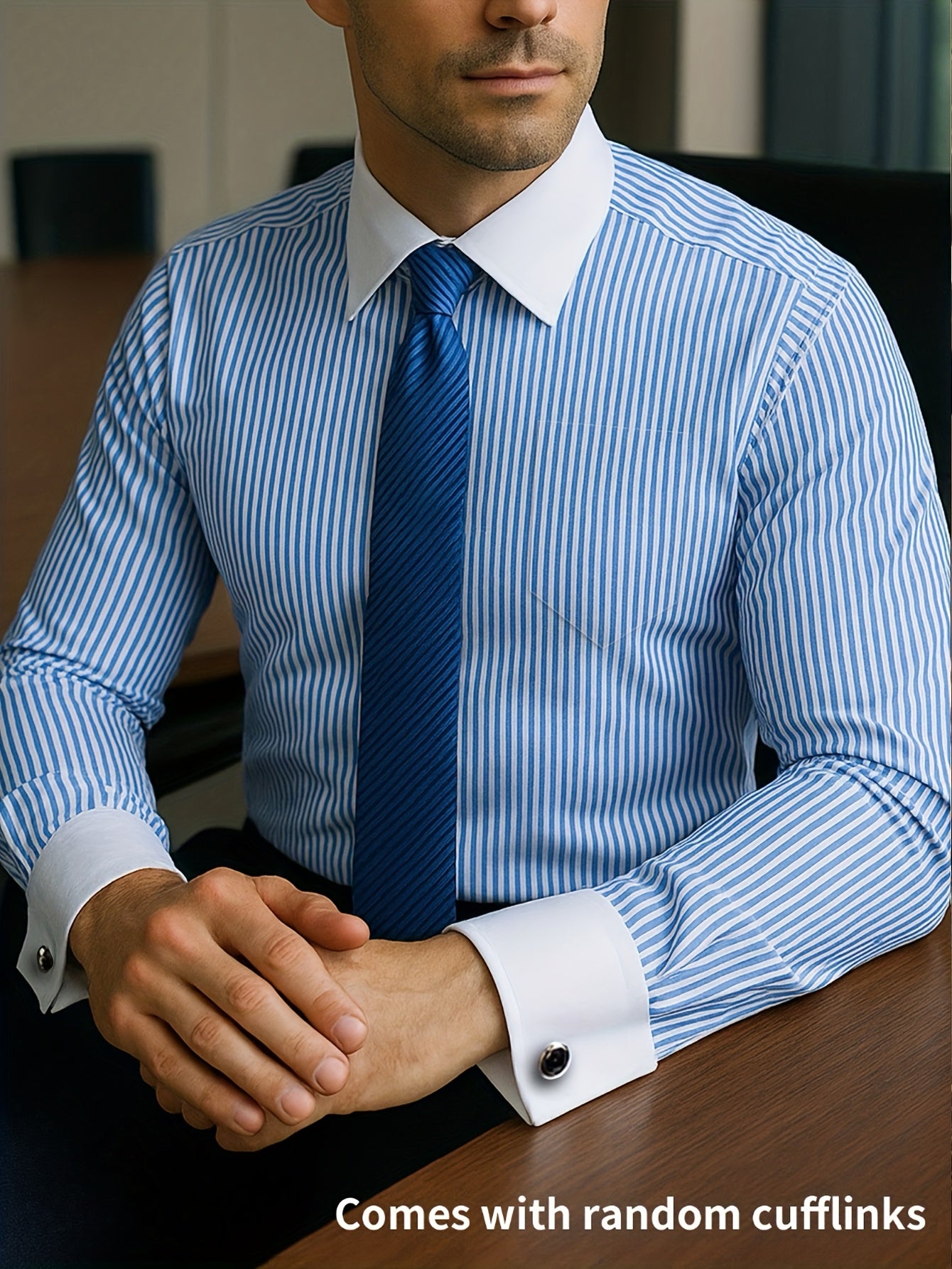Men's French Cuff Dress Striped Shirt Blouse | Double Cuff Elevated Business Shirt