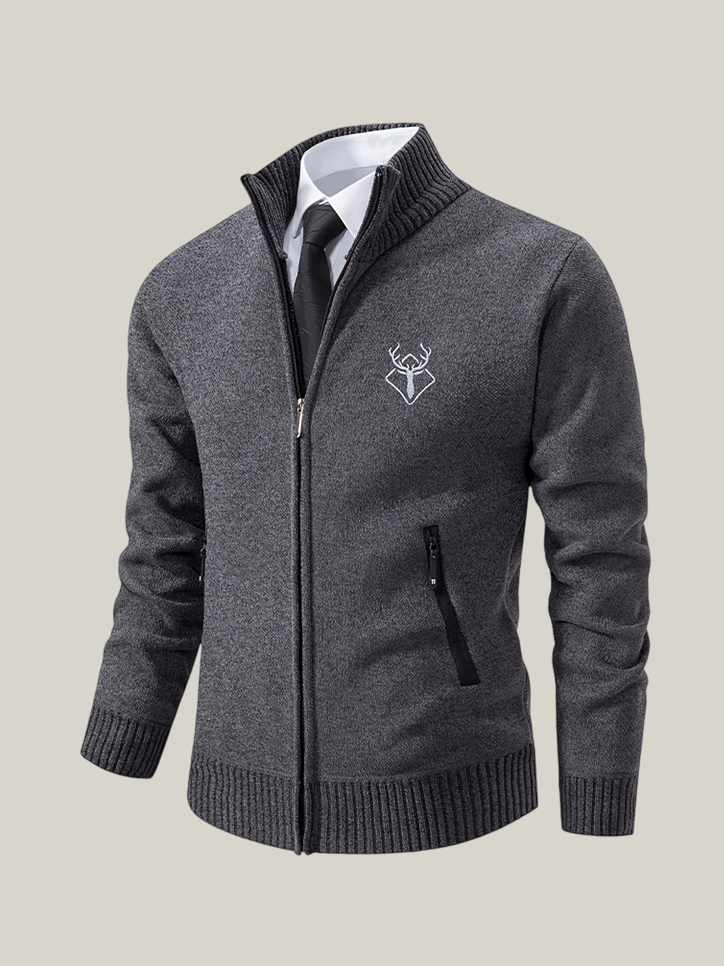 Men Lightweight Zip-Up Cardigan - Stand Collar Sweater Edition