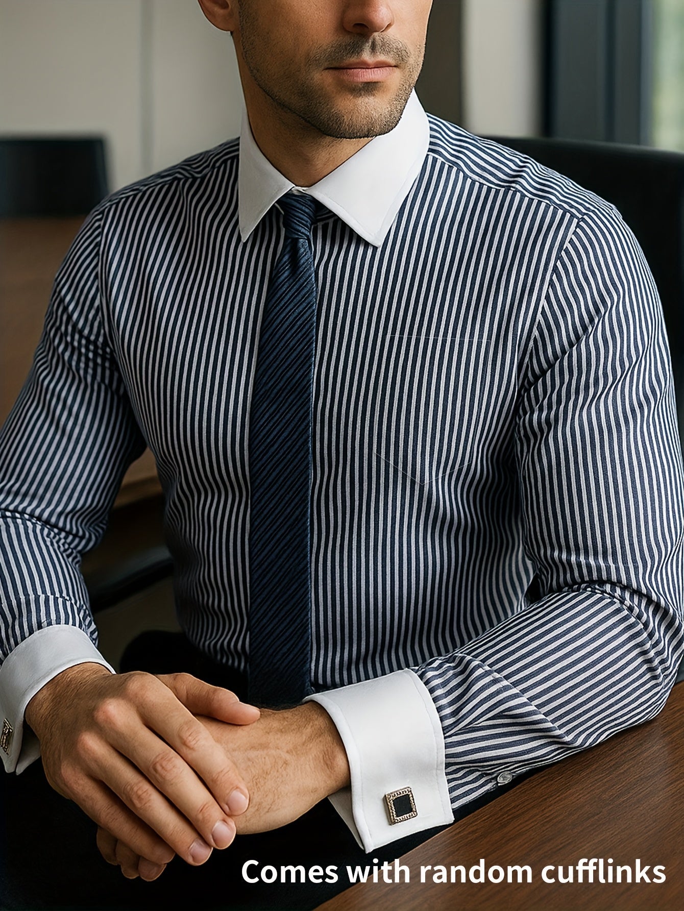 Men's French Cuff Dress Striped Shirt Blouse | Double Cuff Elevated Business Shirt