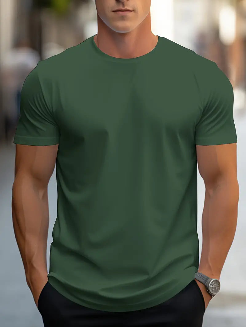 Men's Solid Color T-Shirt - Crew Neck Streetwear Style in Edition