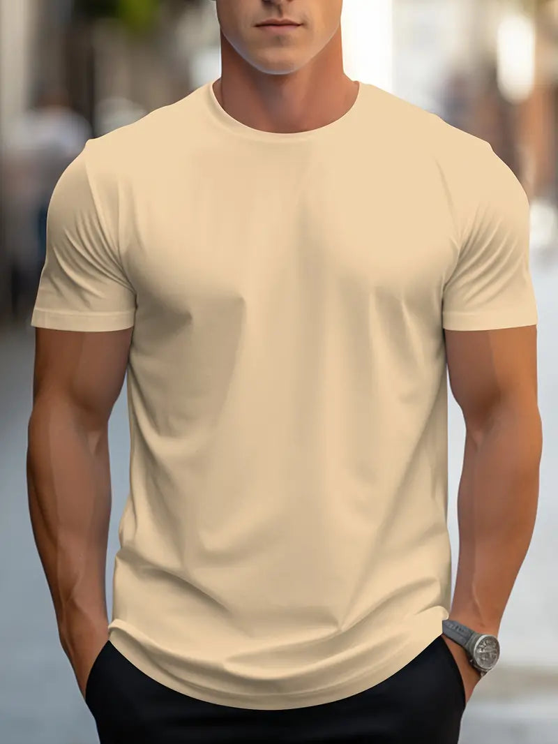 Men's Solid Color T-Shirt - Crew Neck Streetwear Style in Edition