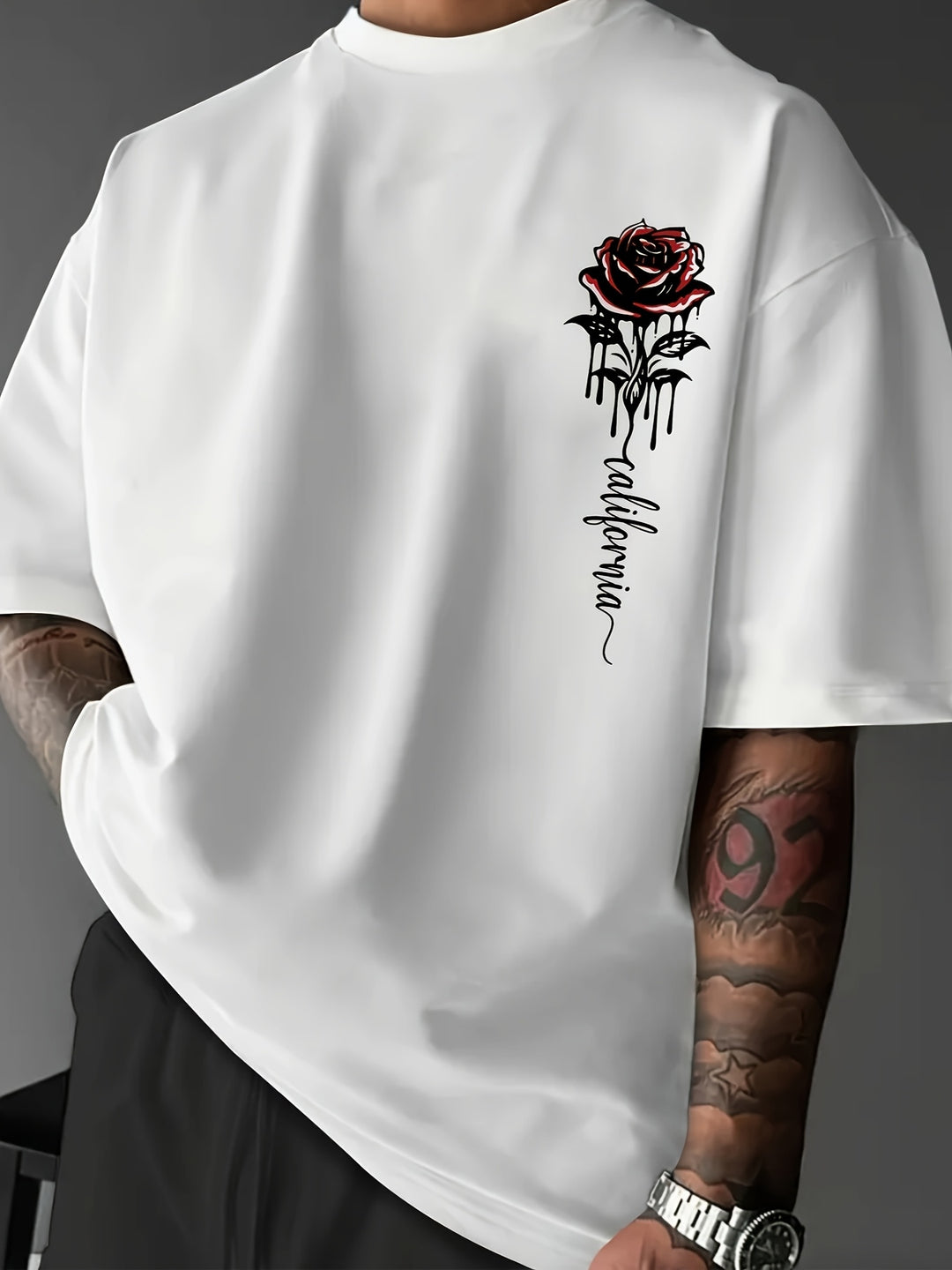 Men's T-Shirt | Rose Print & Loose Fit | Crew Neck | Summer Edition