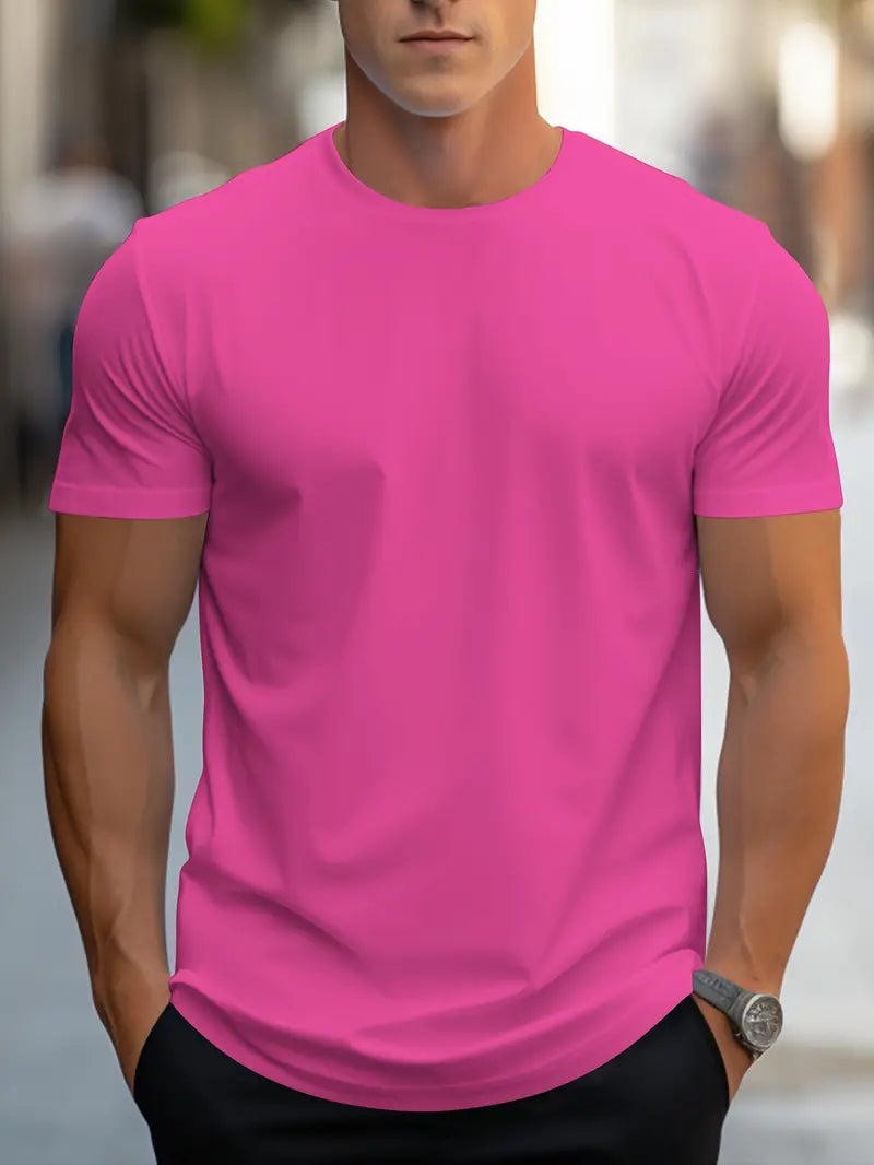 Men's Solid Color T-Shirt - Crew Neck Streetwear Style in Edition