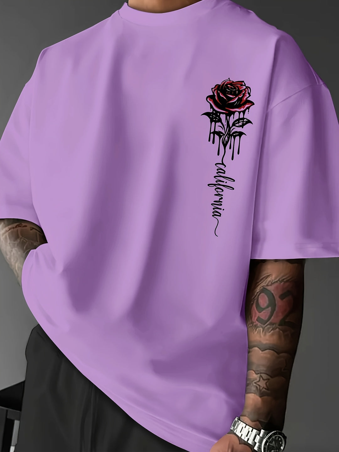Men's T-Shirt | Rose Print & Loose Fit | Crew Neck | Summer Edition