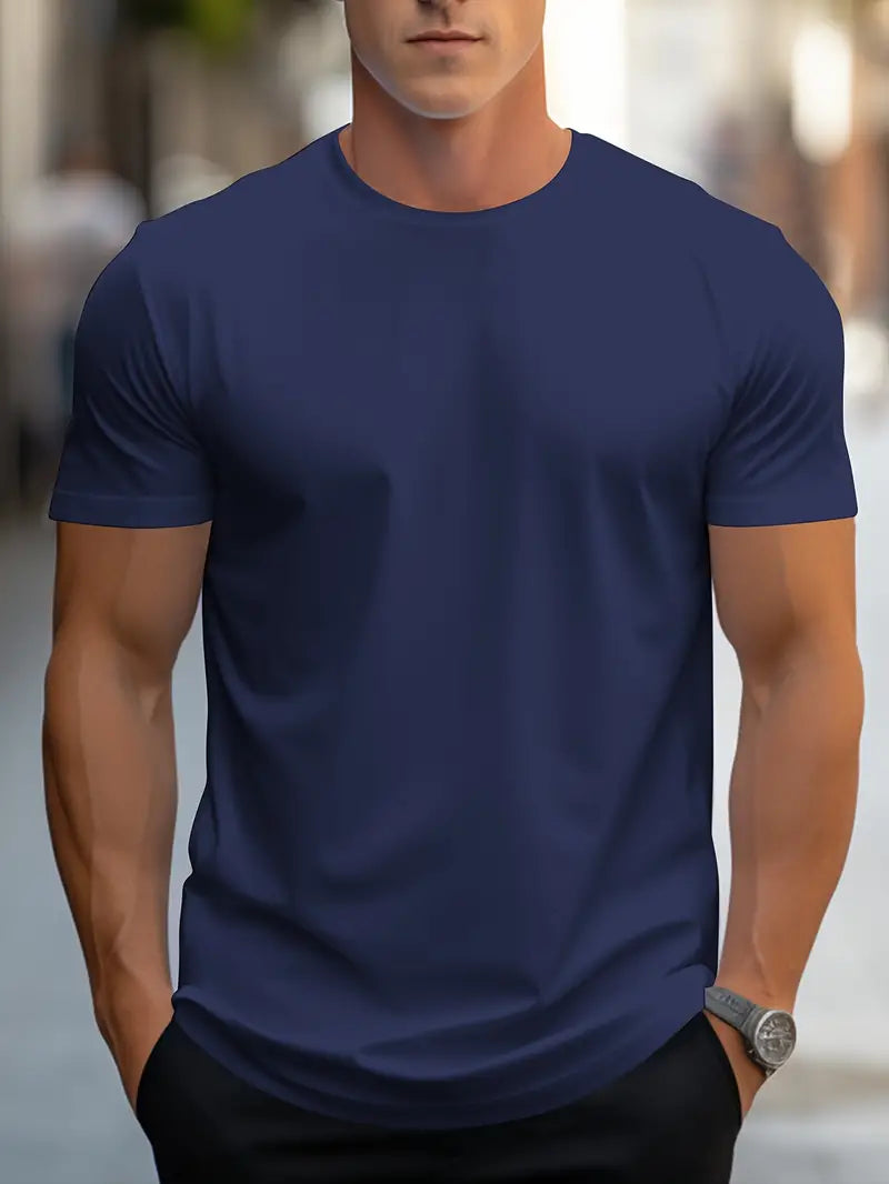 Men's Solid Color T-Shirt - Crew Neck Streetwear Style in Edition