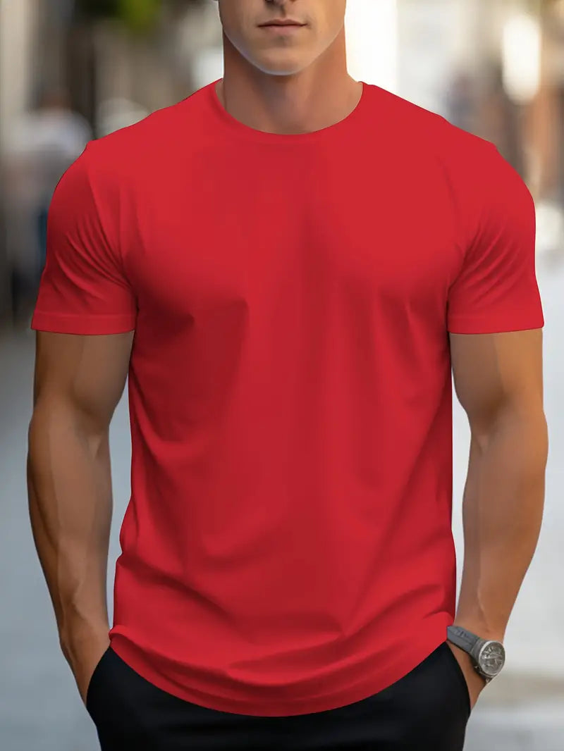 Men's Solid Color T-Shirt - Crew Neck Streetwear Style in Edition