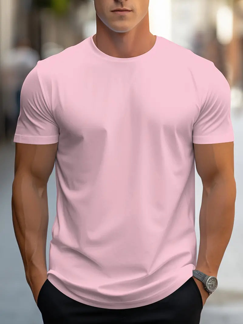 Men's Solid Color T-Shirt - Crew Neck Streetwear Style in Edition