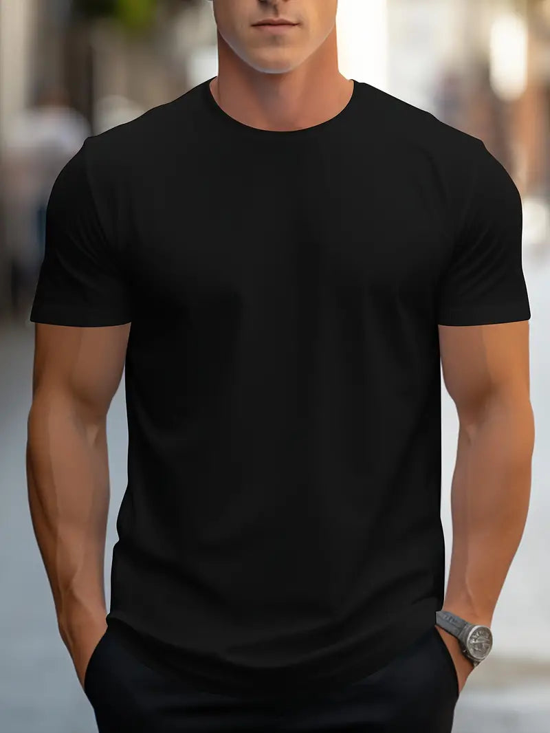 Men's Solid Color T-Shirt - Crew Neck Streetwear Style in Edition