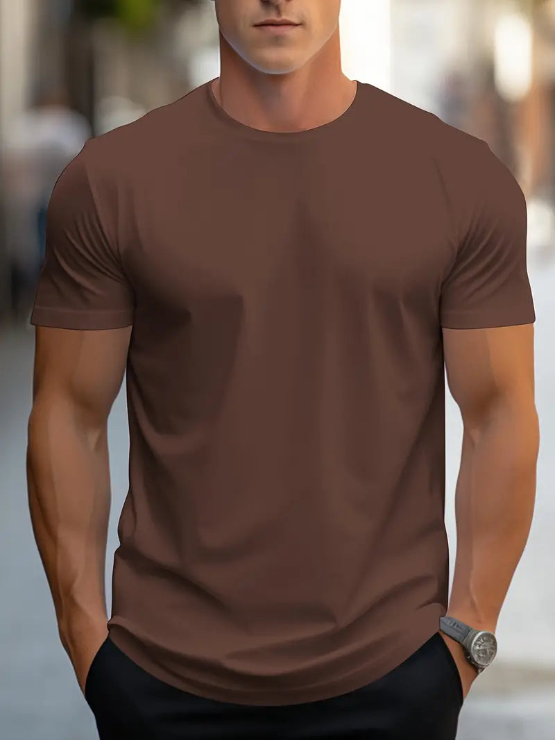 Men's Solid Color T-Shirt - Crew Neck Streetwear Style in Edition